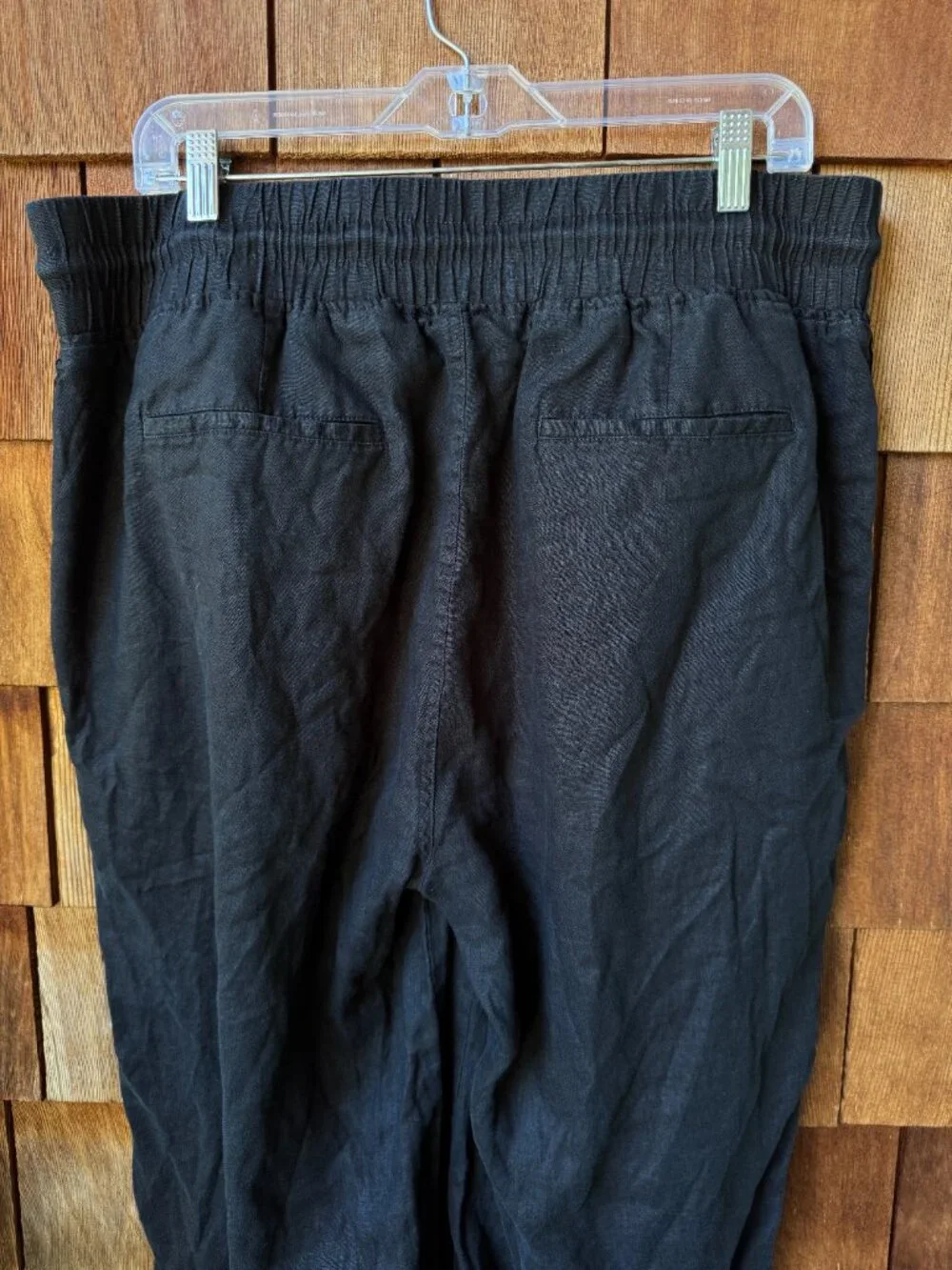 Quince Black Linen Elastic Waist Pants in Women's X-Large